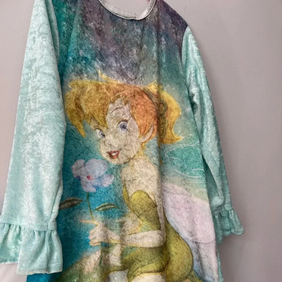 Disney Tinker Bell Long Sleeve Velour AOP Blue Green Nightgown Estimated Y 7/8 - Picture 3 of 4